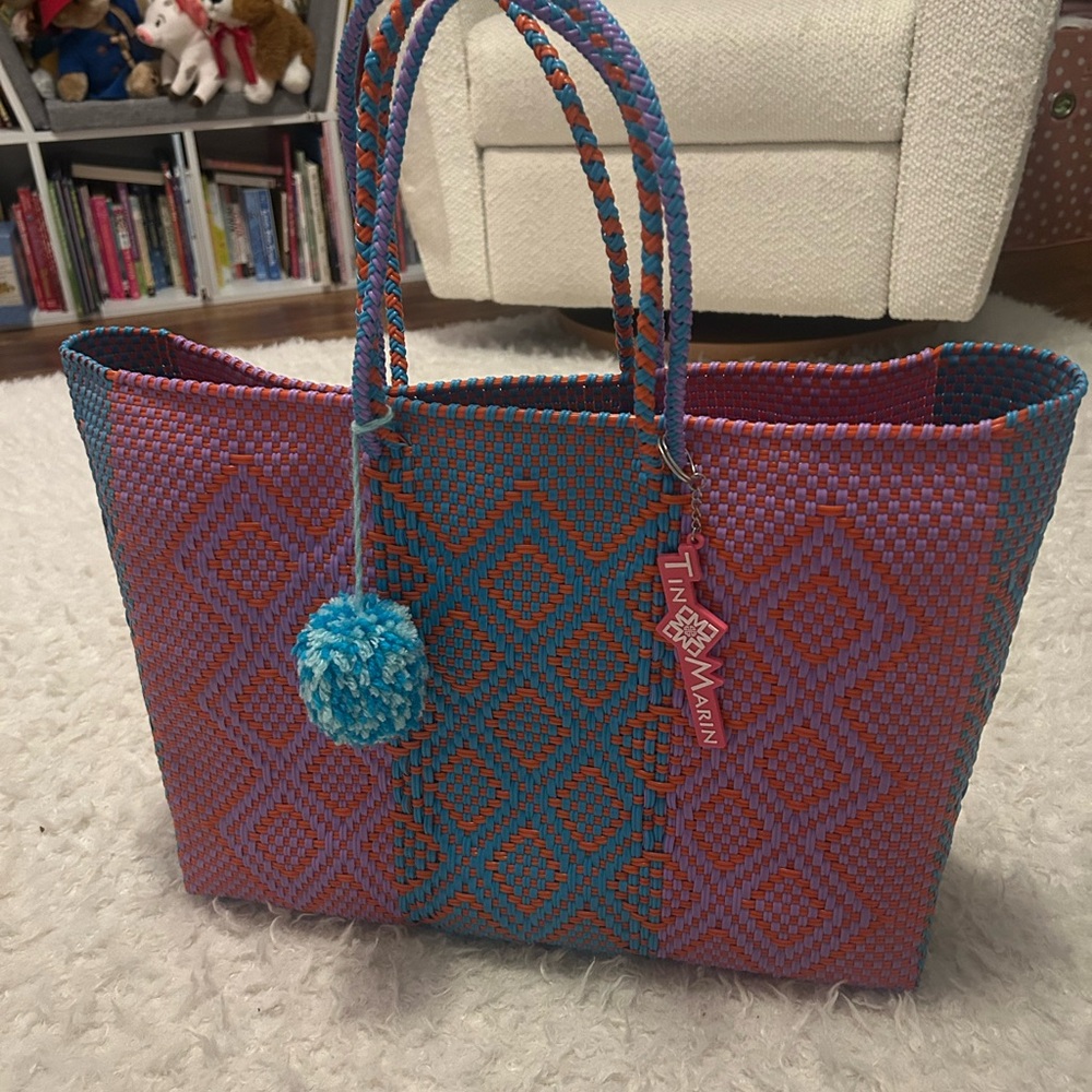 Stylish Pink and Blue Tote with Geometric Design